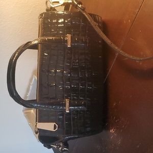 Brahmin Claire Black Croc Embossed Leather Barrel Bag